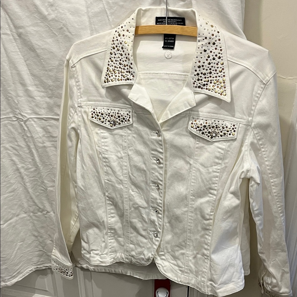 Christine Alexander White Studded Jean Jacket